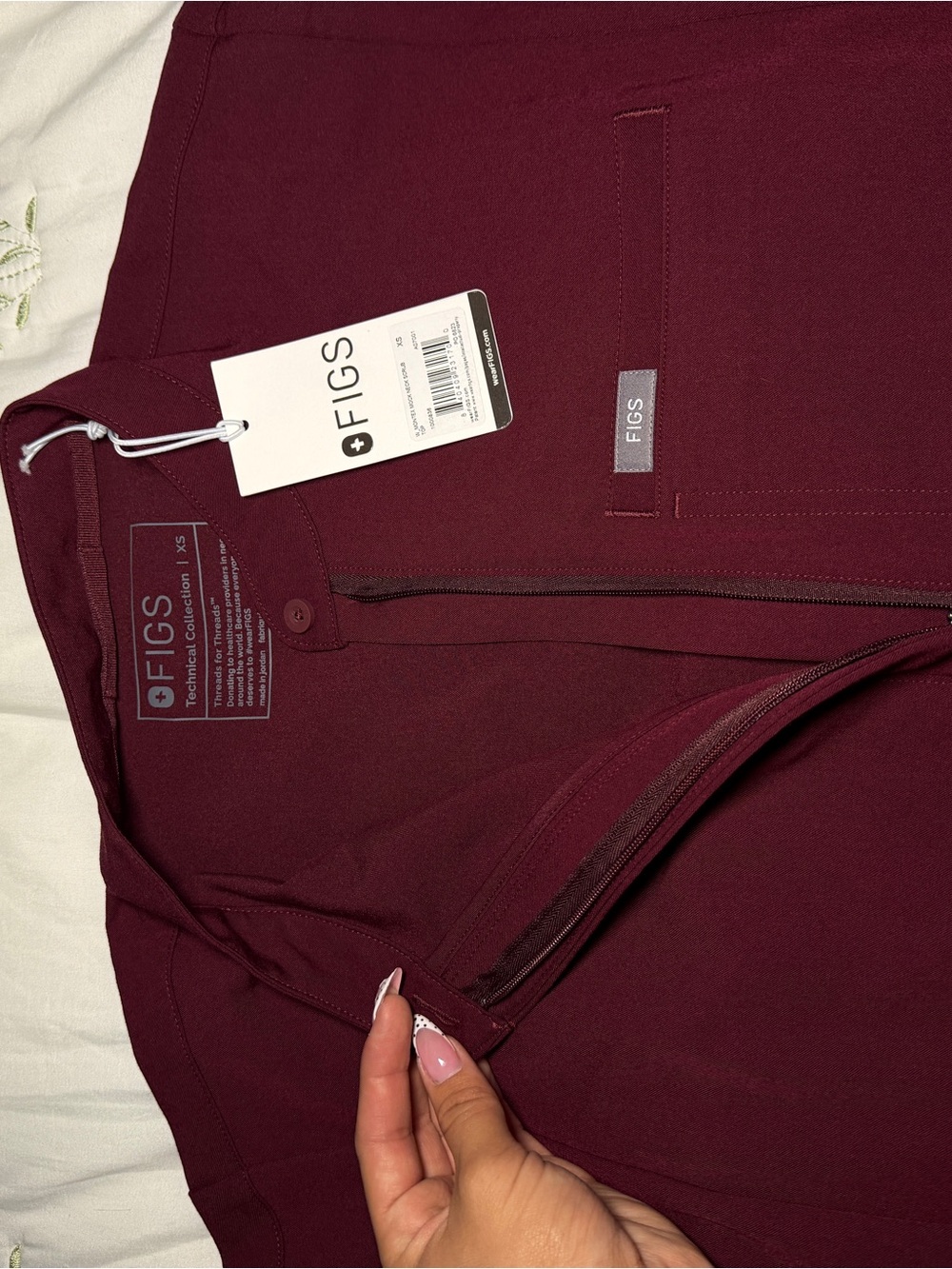 Figs Women's Burgundy Short Sleeve Scrub Top - Picture 3 of 5